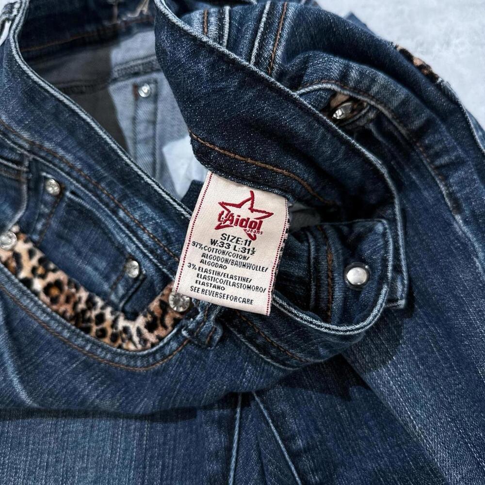 Y2K LA Idol Bluee Leopard Print 00s Denim Jeans - Picture 3 of 8